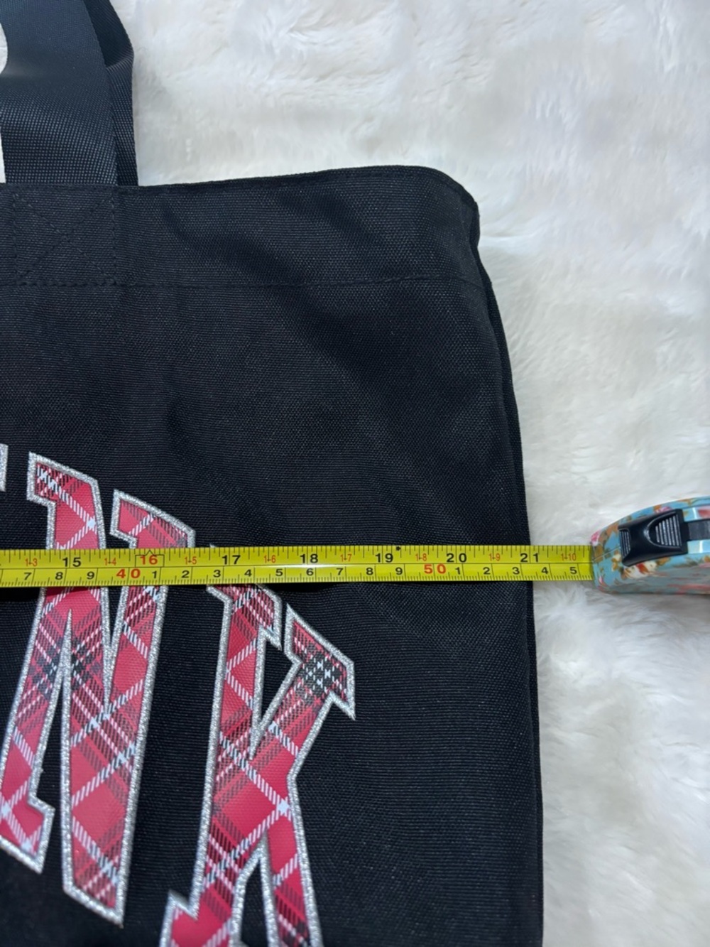 PINK Victoria's Secret Black Tote with Red Plaid LOVE PINK Logo - Picture 8 of 9